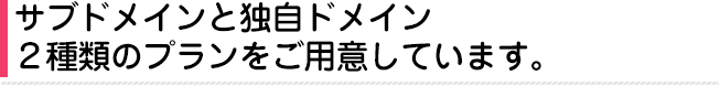 サブドメインと独自ドメインの2種類のプランをご用意。